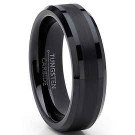 Metal Masters Co. Tungsten Carbide Black Brushed Wedding Band Engagement Ring Comfort Fit 6mm 8.5