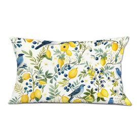 Qykwz Farmhouse Lemon Blue Bird Lumbar Pillow Cover 12x20