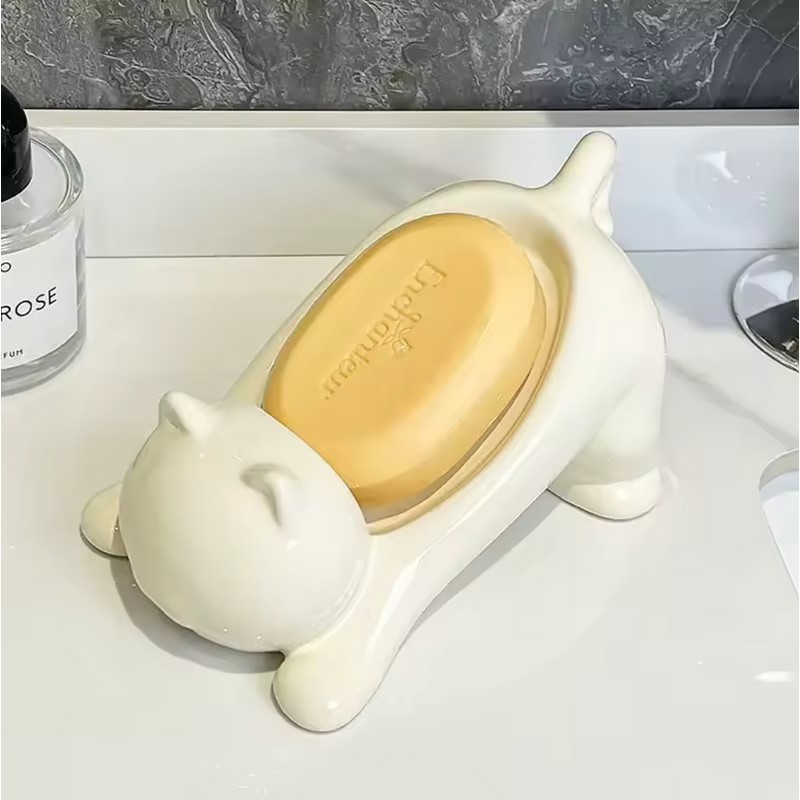 Cute Cat Drain Soap Holder - Self Draining Plastic Soap
