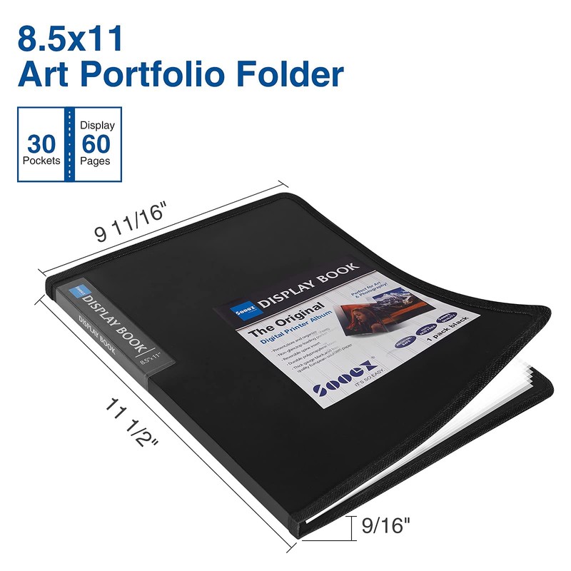 Sooez 30-Pocket Binder with Plastic Sleeves 8.5x11 (Black), Heavy Duty
