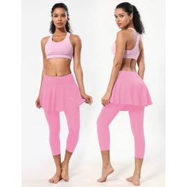 BUBBLELIME 5"/19"/26" XXS-XL Women's UPF 50+ Adjustable Running Skort - Pleated Skort Capris_LIGHTPINK X-Small-19 Inseam