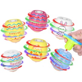 Ficlwigkis Spinning Top,LED Light Up Easter Eggs Toys,Singing Party Favors,Plastic Easter Eggs,Easter Basket Stuffers for Kids (Colourful 2)
