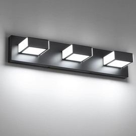 BrkNit LED Modern Bathroom Light Fixtures (Cold Light 6000K), 3-Light Black Vanity Lights for Bathroom Wall Lighting Fixtures Over Mirror with 350° Adjustable Angle