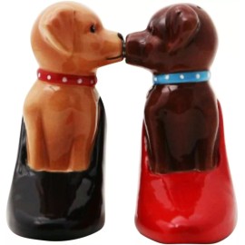 Ebros Gift Ceramic Magnetic Salt and Pepper Shakers Collectibles Pupplies Dog in Pumps Cute