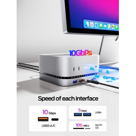 MOVE SPEED Mac mini M4 Dock with 2TB NVMe SSD, 10 in 1 Aluminum Stand Hub, 10Gbps USB-C/A, 4K60Hz HDMI, SD/TF Reader, Space-Saving Vertical Design
