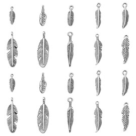 Ornazy 100 pcs 10 Styles Tibetan Feather Charms Antique Silver Angel Wing Feather Dangle Charm for DIY Crafting Bracelet Necklace Jewellery Making