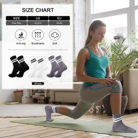 KUIING 3Pairs Yoga Socks for Women, Non-slip Pilates Socks for Yoga, Barre, Ballet, Dance, Barefoot Workout, Stretchy Grip Socks Pilates for Ladies