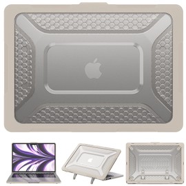 KEROM Heavy Duty Rugged Case for MacBook Air 13 inch 2025 M4, 2024-2022 M3 M2 A3240 A3113 A2681, Honeycomb Design TPU Bumper Protective Hard Shell Case with Kickstand & Keyboard Cover, Beige