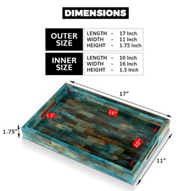 Handicrafts Home Handmade Verdigris Covered Inspired Decorative Tray - 11x17 Ottoman Tray, Multipurpose Bone Inlay Serving Tray for Living Room Dining Entertaining and Display