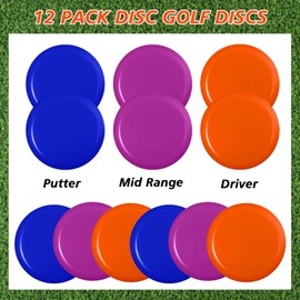 Poen 12 Pieces Disc Golf Set 4 Pcs Putter 4 Pcs Mid Range 4 Pcs Driver 140-160 g Plastic Disc Golf Comfortable Flying Disc for Beginner, Colors May Vary, DIY Your Discs