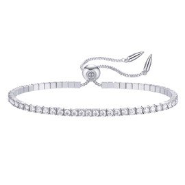 Bouzaak Moissanite Tennis Bracelet,1.8ct Diamond Bracelets for Women,D Color VVS1 Round Brilliant Cut Lab Created Adjustable Moissanite Bracelets (Sliver)