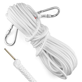 Wire Center Flag Pole Rope 5/16 Inch 65 Feet with 2 Pieces Stainless Steel Snap Hooks White Braided Polyester Halyard Steel Center Flag Rope for Flagpole