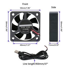 Rowiz 2pcs DC 5V Case Fan Ball Bearing 3-Wire with USB Port Cooling Fan 50mm Heatsink for CPU TV Box Router, 50×50×15mm