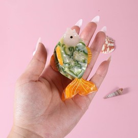 Fish Claw Hair Clip for Women 3.3" Acrylic Ocean Sea Animal Strong Hold Jaw Banana Barrettes Clamp Hairpin Non Slip For Girls Thin Thick Curly Hair, Summer Beach Vacation Gift