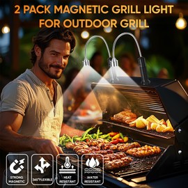 Magnetic Grill Lights for Outdoor BBQ, 2 Pack Smoker Accessories, Grilling Gifts for Men Him, Flexible Gooseneck Weather Resistant, Cooking Gadgets for Grill Master Barbecue Enthusiasts
