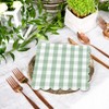 Whaline 100Pcs Sage Green Plaid Scalloped Cocktail Napkins Gradient Color