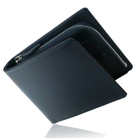 GENERAL ARTS Wallet, Genuine Plant Tanned Leather, Cow Leather Inside the Bill Compartment, Bifold Bifold for Men and Women, Holds 10 Cards, Gift, Present, Skimming Prevention, iron blue