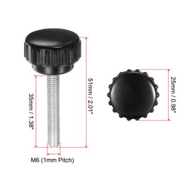 uxcell 12pcs Knurled Clamping Knobs M6 x 35mm Metric Zinc Plated Carbon Steel Male Thread Thumb Screw on Type 25mm Plastic Round Head Threaded Hand Bolt Stud Knobs Black