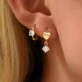 Dpvive 2 Pairs Small Heart Huggie Drop Earrings Gold Plated Cute Cubic Zirconia Drop Earrings Set Love Huggie Hoops for Women Jewelry Gift Hypoallergenic