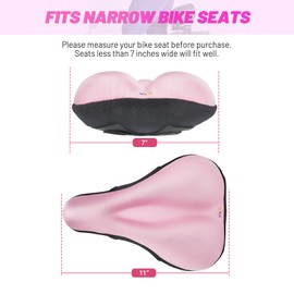 YLG Pink Bike Seat Cushion - Gel Padded Bicycle Seat Cover for Women with Adjustable Velcro Straps - Compatible with Peloton, Spin, Indoor & Outdoor Bikes