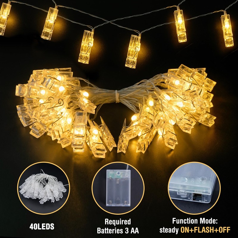JMEXSUSS 40 LED Photo Clip String Lights with 40 Clips,