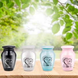 Small Keepsake Urns for Human Ashes - Set of 4 - Mini Funeral Urn Tree of Life Cremation Urns for Ashes, Ceramic Memorial Ashes Holder Share Urn with Family & Friends