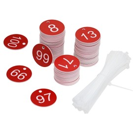 ONLYKXY 1-100 Plastic Number Tags with Rings Round Numbered Marking Identification Hang Tags Luggage Labels ID Tag for Organized Coded Key Box Cabinet Plant Coding Tag (Red)