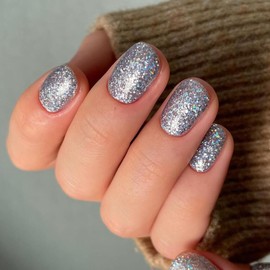 Blue Glitter Press on Nails Short Square Shaped Sparkling Short Gel Nails Press on Acrylic Nails Reusable Fake Nails for Women, Glue on Nails Short with Bling Glam Designs Square False Nails 24Pcs