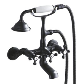 DOLGABA Clawfoot Tub Faucet Kit Wall Mount Bathtub Faucet with Handheld Shower, Vintage 3 Handle Tub Faucet Set with Shower Diverter 3-9 Center, Matte Black