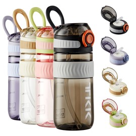 TKK Kids Water Bottle for School with Silicone Straw & Build-in Carrying Handle, Spill-Proof Lid, 18 oz Water Bottle, Dishwasher Safe, Leak-Proof Locking Lid for Outdoor Sports, School Backpack, Black