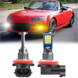 SHENKENUO For Mazda MX-5 Miata 2006-2014 Dual Color Golden Yellow White H11 LED Fog Light