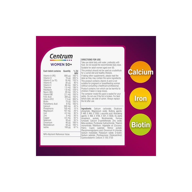 Centrum Women 50+ Tablets Multivitamin & Mineral Supplements, 23 Essential