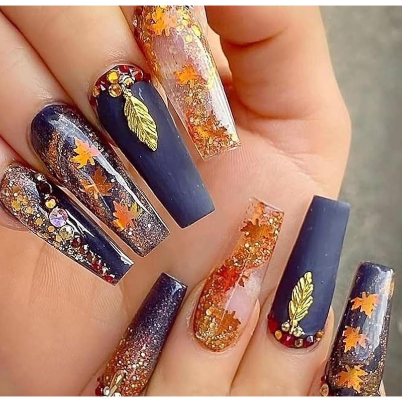 6 Grid Maple Leaf Glitter Nail Charms Autumn Maple Leaves