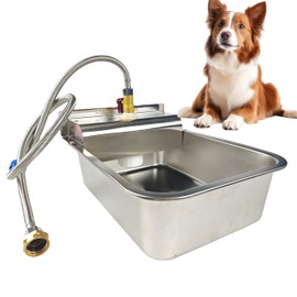 CQFJLM Small Automatic Dog Water Dispenser, 9L Stainless Steel Dog Water Bowl for Outdoor, for Puppies, Kittens, Lambs,Chickens, Livestock,Anti Tip, Fits GHT 3/4'' Faucet