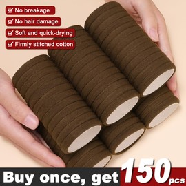 IKOCO IKOCO 150PCS Hair Ties No Damage for Women, Ouchless Cotton Hair Ties for Thick Hair, Brown