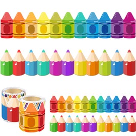 50ft Crayon Bulletin Board Border | 2 Rolls Rainbow Crayon Rolled Border Trim | School Classroom Chalkboard Bulletin Board Wall Window Door Decor