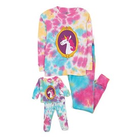 Leveret Matching Doll & Girls Pajamas 100% Cotton Rainbow Untcorn Tie Dye (Size 6 Years)