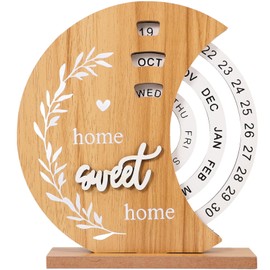 Operitacx Rotary Perpetual Calendar Vintage Wooden Disc Calendar Desktop Rotating Calendar Keep Track of Dates Days and Months for Home Office