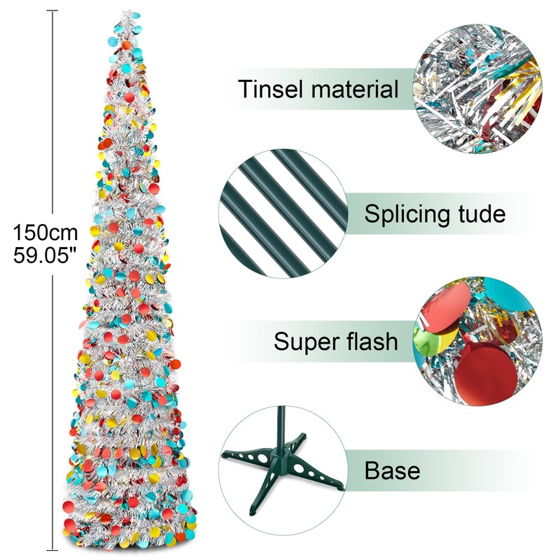 Warmiehomy 5ft/150cm Collapsible Christmas Tree Glittering Pencil Christmas Trees with