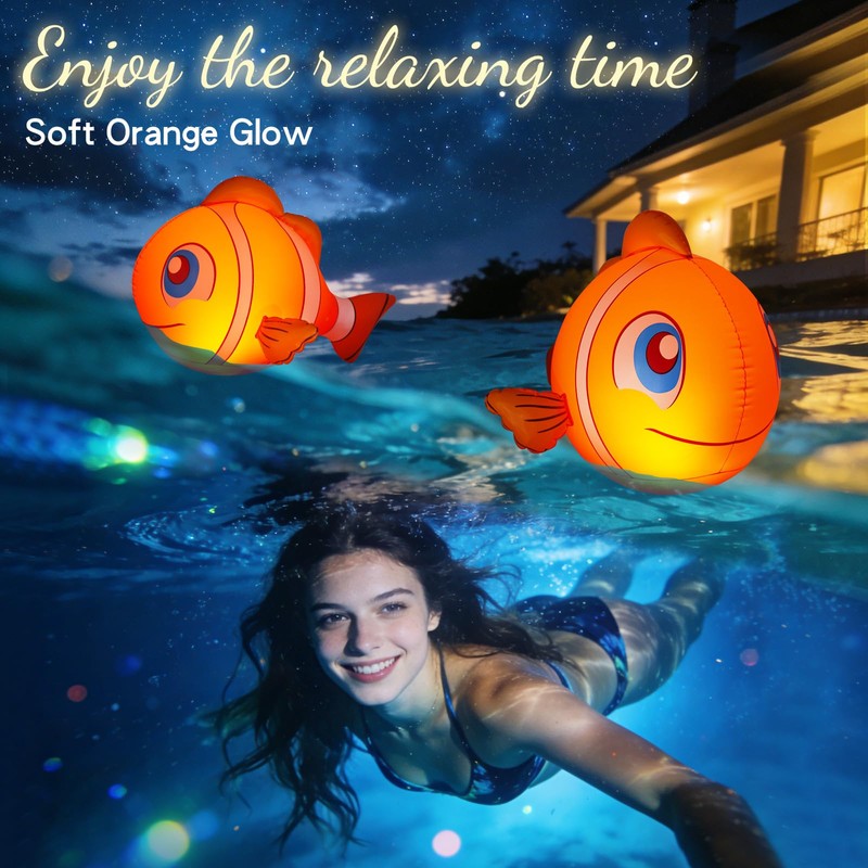 Cootway Floating Pool Lights Solar Powered, 16'' Inflatable Waterproof Clownfish