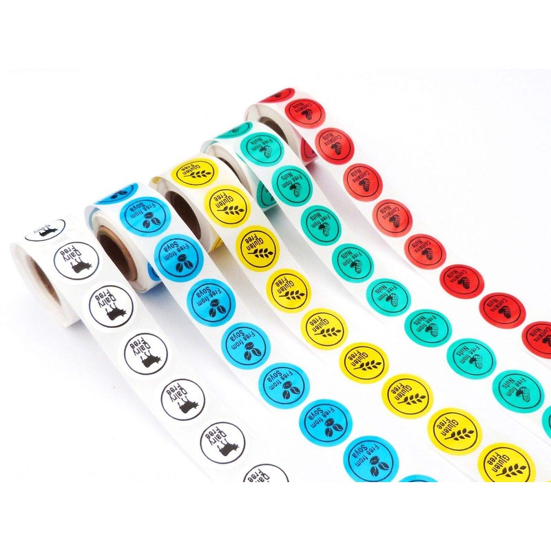 100 x 25mm Round red Contains Nuts Labels Permanent allergen