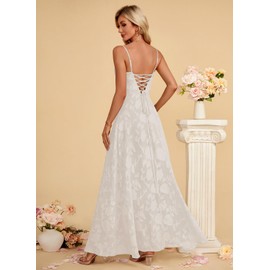 Kismissal Women's Elegant Wedding Guest Dress Spaghetti Straps Floral Sleeveless Formal Dress Maxi Evening Party White