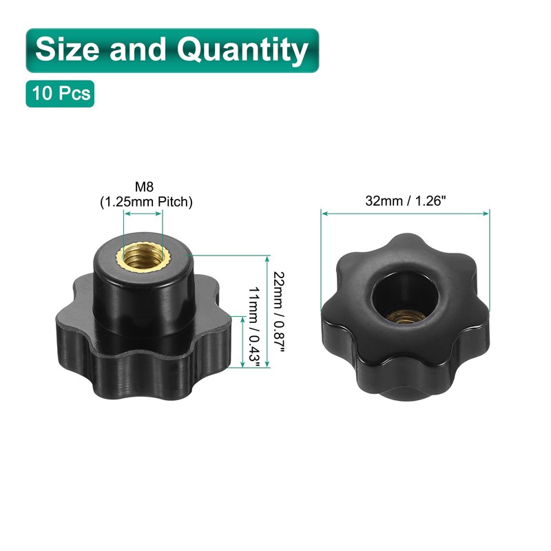 sourcing map 10pcs Clamping Star Knobs M8 Metric Female Thread