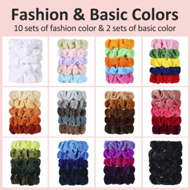 ADRIONE Velvet Hair Scrunchies - 60 Pack for Women, Girls, and Kids - Bulk Scrunchies Hair Ties No Damage Scrunchy Hair Bands Ponytail Holders for Thick, Curly, Thin, Fine Hair
