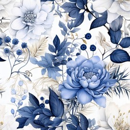 MAGAFA Booming Peony Floral Wallpaper Peel and Stick Wallpaper Blue/White Self Adhesive Removable Leaf Wallpaper Floral Contact Paper Nursery Bedroom Mural Wall Decorative 17.7"x236.2"