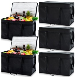 Maxcheck 6 Pcs Insulated Food Delivery Bag XXXL Large Capacity Hot Cold Grocery Tote Bag Reusable Warming Cooler Pizza Catering Bag Carrier for Commercial Travel Lunch Shopping Gifts (Red and Black)