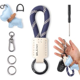 Llavero de Cuerda Trenzada, Llavero de Cuero PU Artesanal con Figura de Perrito – Cordón Antiextravío para Llaves de Coche, Cuerda Trenzada Portallaves, Rotación de 360