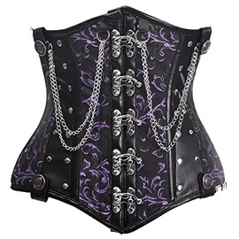Top Drawer Black/Purple Steel Boned Underbust Corset w/Chains and Clasps (XLarge)