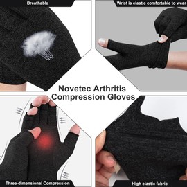 Novetec 2 Pairs Arthritis Compression Gloves for Women Men for Rheumatoid, Osteoarthritis, Carpal Tunnel Pain,Computer Typing
