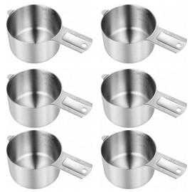 Lainballow 6 pcs 3/4 Cup Measuring Cup, 304 Stainless Steel Measuring Cups, 180 ml | 180 cc | 6 oz | Cat Dog Food Scoop, Metal Measuring Cup with Inner Scale Measurement for Kitchen Baking & Cooking